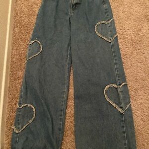 heart print dark wash jeans